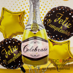 SET DE GLOBOS METALIZADO FELIZ CUMPLE CELEBRATE ORO 5 UNIDADES X 1